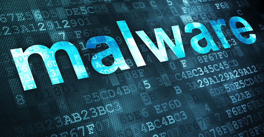 Abstract malware graphic over blue digital code highlighting evolving Linux and open-source malware threats