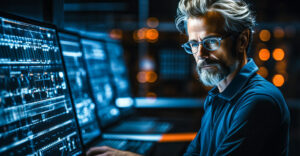 Linux system administrator reviewing security vulnerabilities and patch management on enterprise servers.