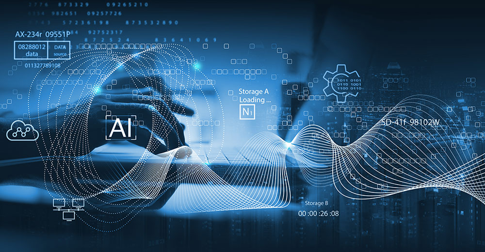 Digital network with flowing data streams, visualizing secure AI agent communication and interoperability